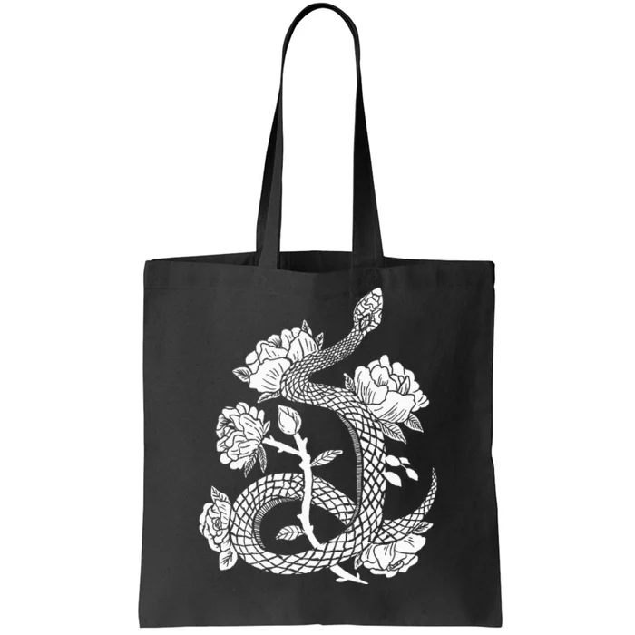 Gothic Snake and Flower Punk Design Tote Bag