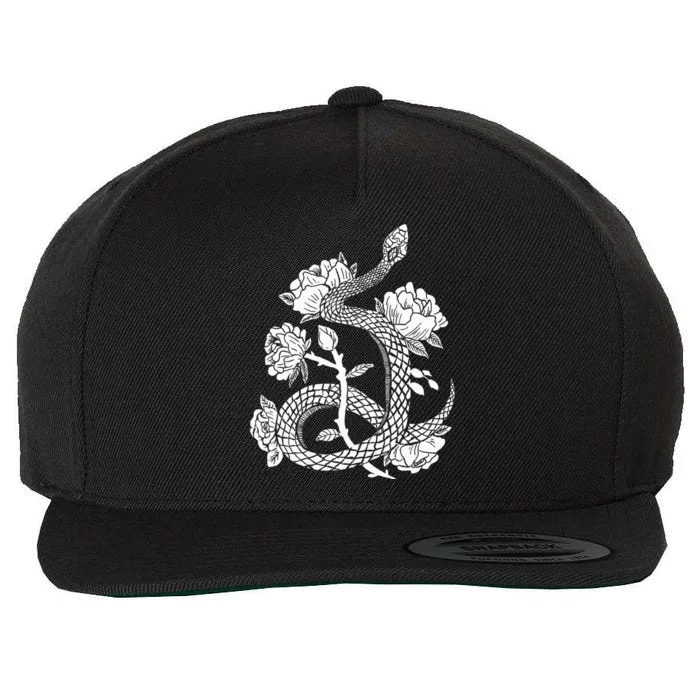 Gothic Snake and Flower Punk Design Wool Snapback Cap