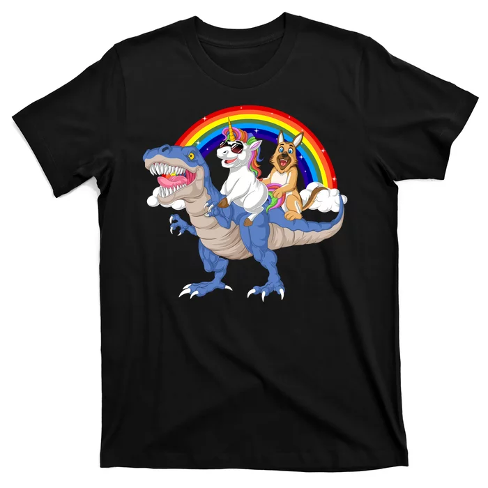 German Shepherd And Unicorn Riding Dinosaur T-Shirt