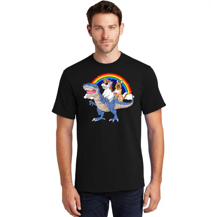 German Shepherd And Unicorn Riding Dinosaur Tall T-Shirt