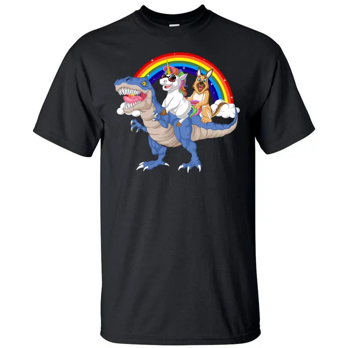 German Shepherd And Unicorn Riding Dinosaur Tall T-Shirt