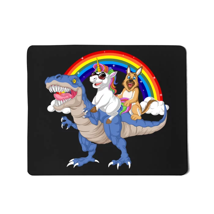 German Shepherd And Unicorn Riding Dinosaur Mousepad