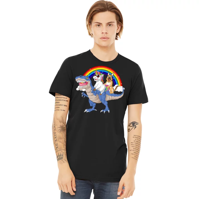 German Shepherd And Unicorn Riding Dinosaur Premium T-Shirt