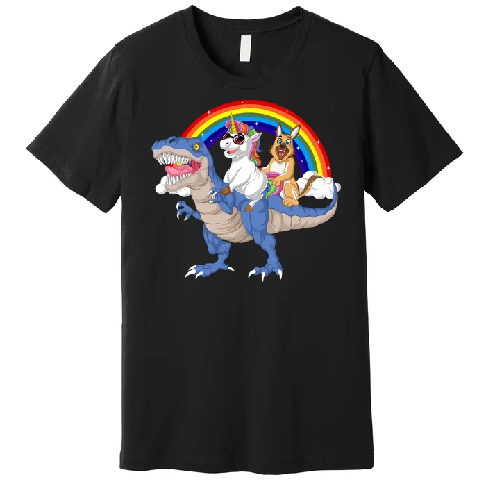 German Shepherd And Unicorn Riding Dinosaur Premium T-Shirt