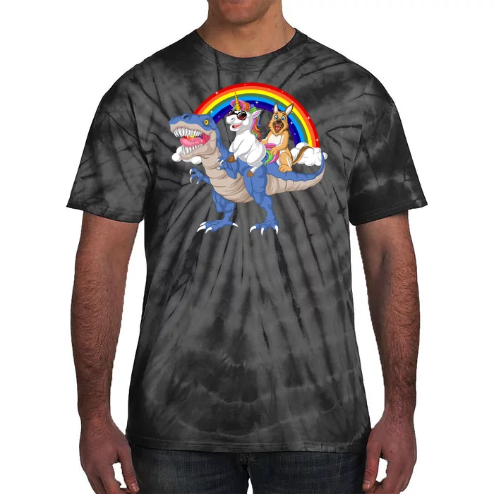 German Shepherd And Unicorn Riding Dinosaur Tie-Dye T-Shirt