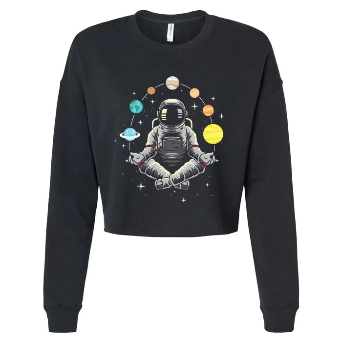 Galaxy Spaceman Astronomer Cosmos Meditating Astronaut Cropped Pullover Crew