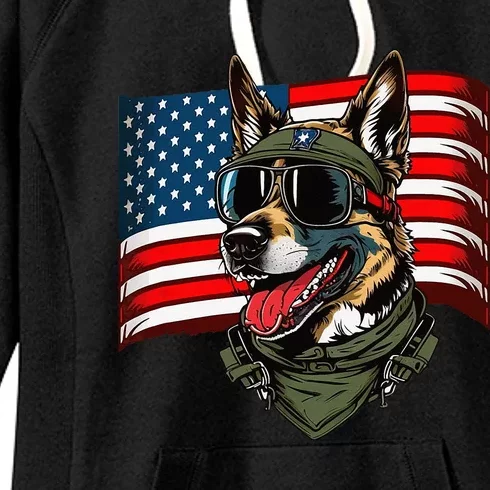 German Shepherd American Dog Soldier 4th Of July Women's Fleece Hoodie