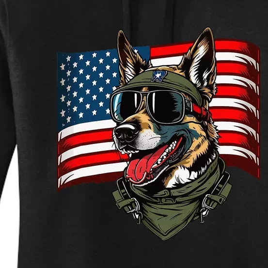 German Shepherd American Dog Soldier 4th Of July Women's Pullover Hoodie