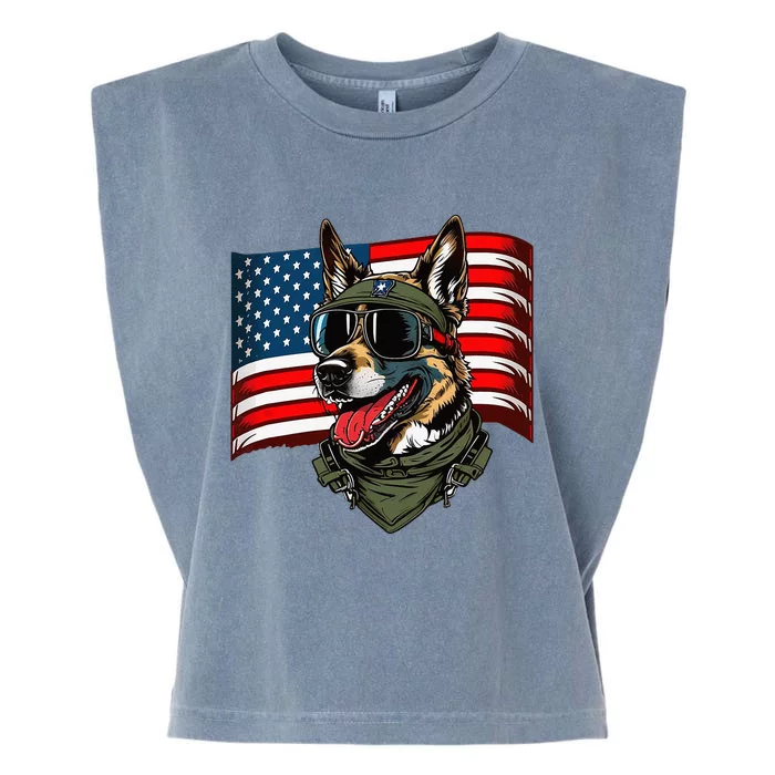 German Shepherd American Dog Soldier 4th Of July Garment-Dyed Women's Muscle Tee