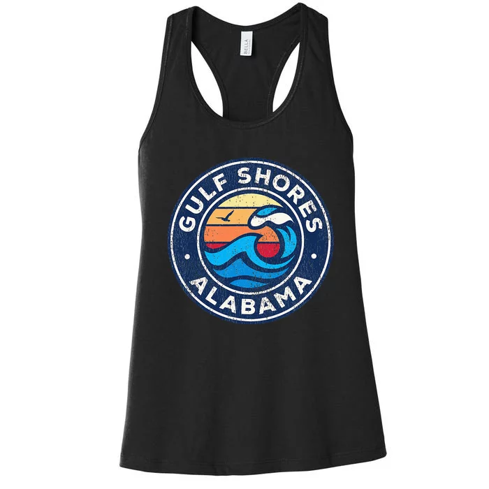 Gulf Shores Alabama Al Vintage Nautical Waves Design Women's Racerback Tank