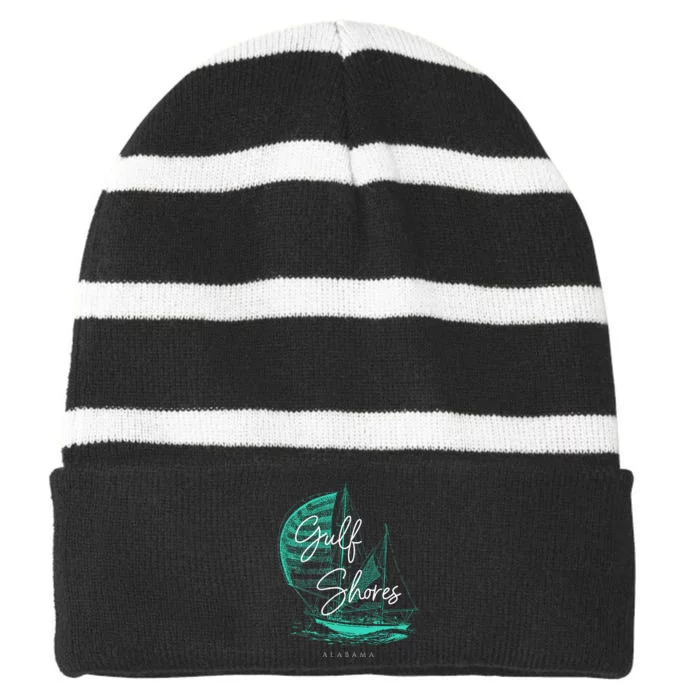 Gulf Shores Alabama Sailboat Striped Beanie with Solid Band