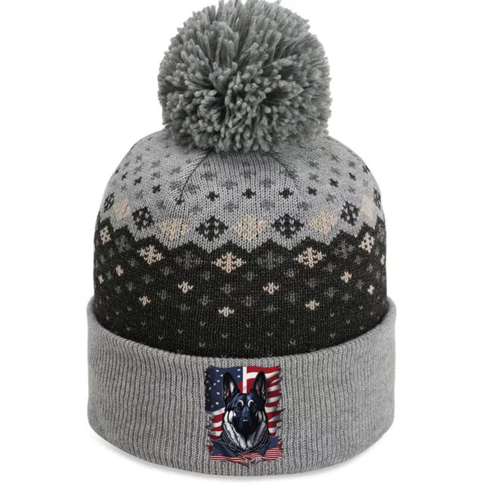 German Shepherd American Flag Usa Patriotic Dog Gift The Baniff Cuffed Pom Beanie