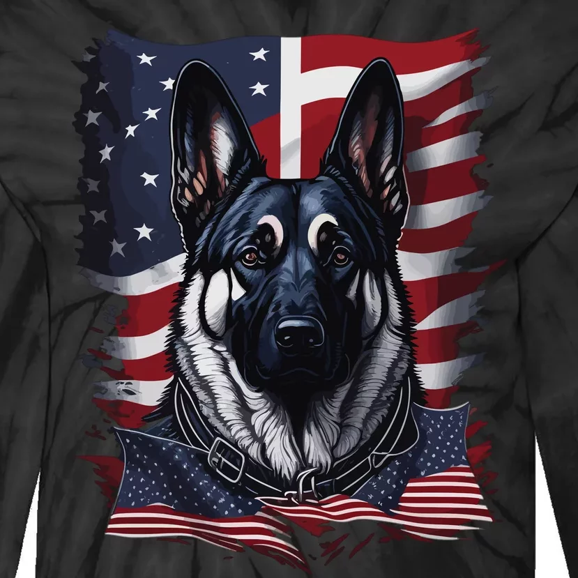 German Shepherd American Flag Usa Patriotic Dog Gift Tie-Dye Long Sleeve Shirt