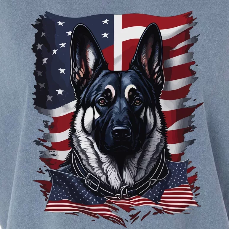 German Shepherd American Flag Usa Patriotic Dog Gift Garment-Dyed Women's Muscle Tee