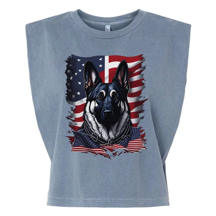 German Shepherd American Flag Usa Patriotic Dog Gift Garment-Dyed Women's Muscle Tee