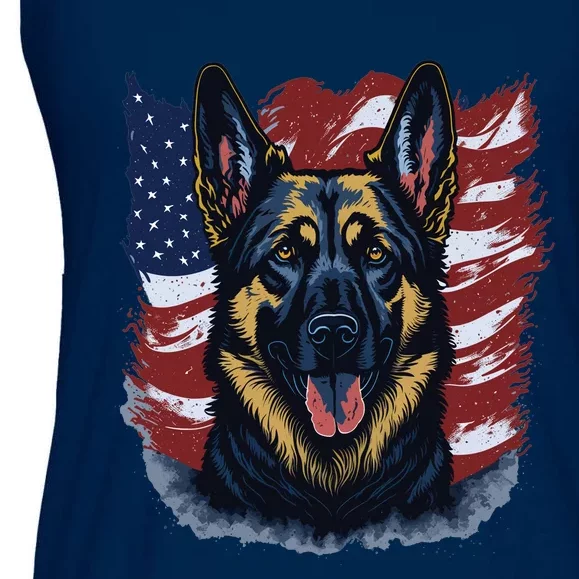 German Shepherd American Flag Usa Patriotic Dog Gift Ladies Essential Flowy Tank