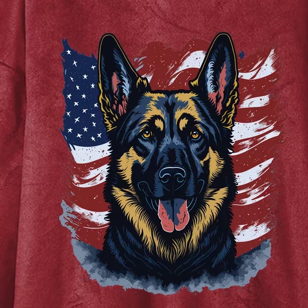 German Shepherd American Flag Usa Patriotic Dog Gift Hooded Wearable Blanket