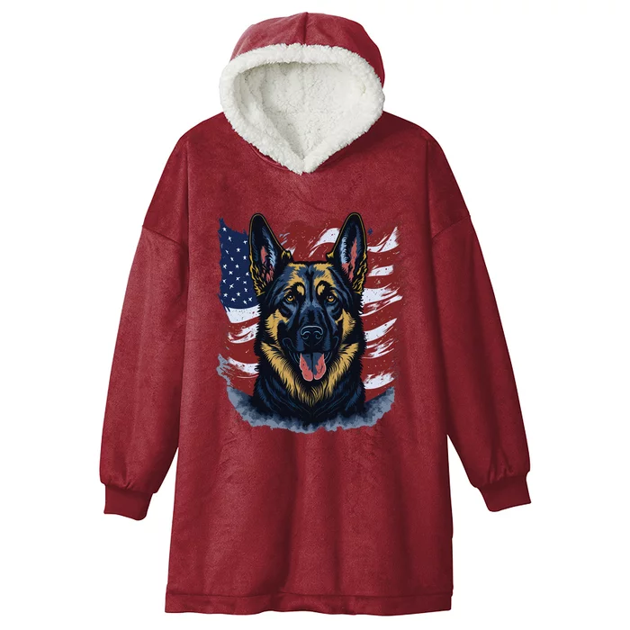 German Shepherd American Flag Usa Patriotic Dog Gift Hooded Wearable Blanket