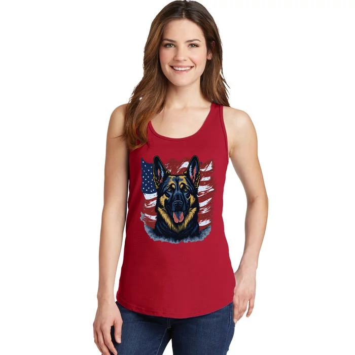 German Shepherd American Flag Usa Patriotic Dog Gift Ladies Essential Tank