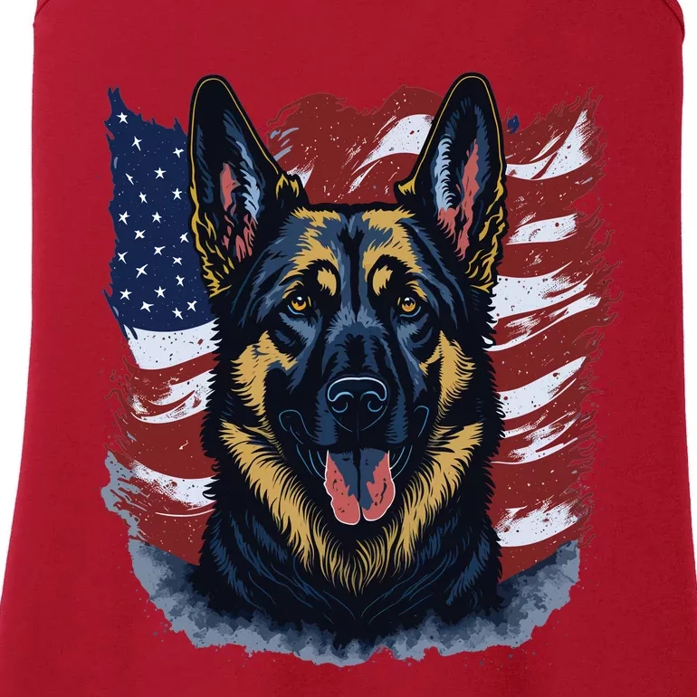 German Shepherd American Flag Usa Patriotic Dog Gift Ladies Essential Tank