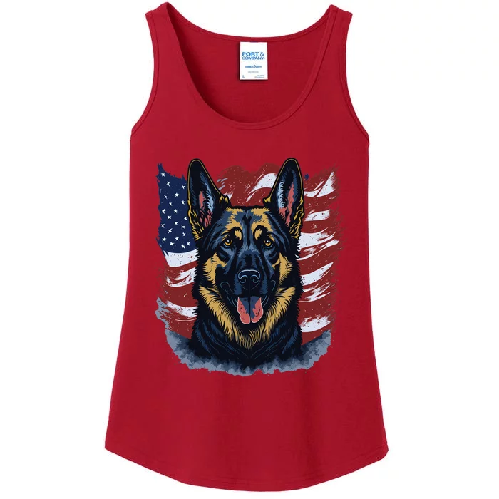 German Shepherd American Flag Usa Patriotic Dog Gift Ladies Essential Tank