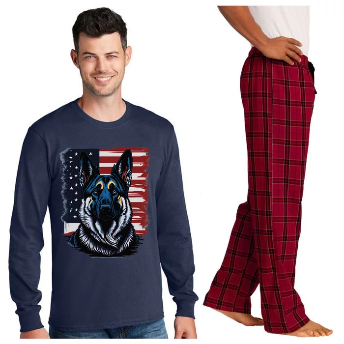 German Shepherd American Flag Usa Patriotic Dog Gift Long Sleeve Pajama Set