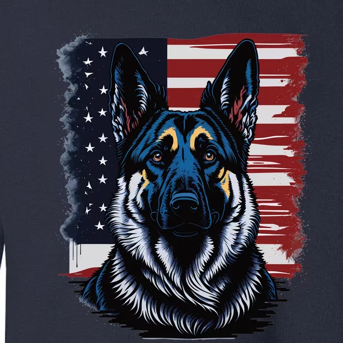 German Shepherd American Flag Usa Patriotic Dog Gift Toddler Sweatshirt