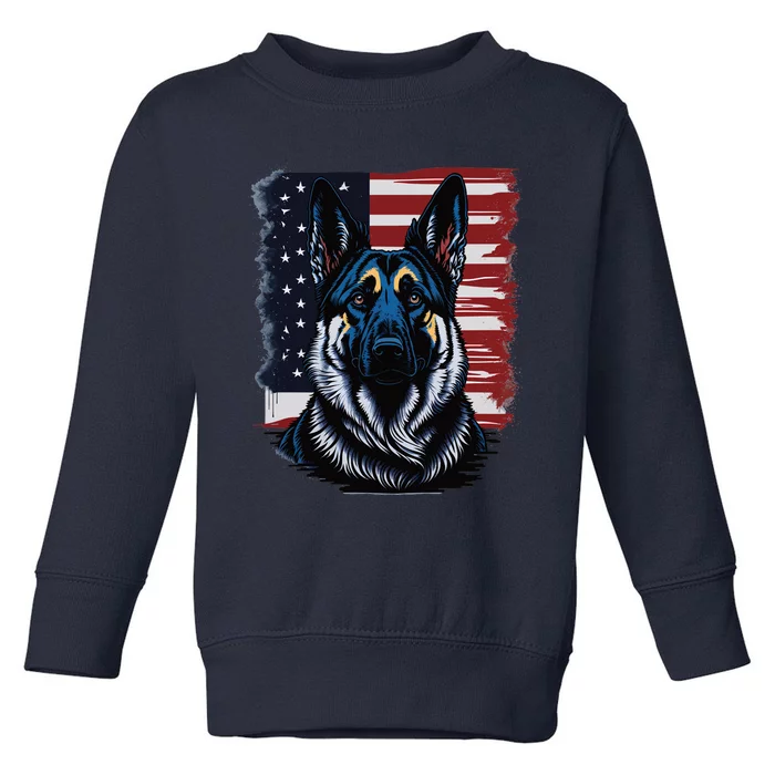 German Shepherd American Flag Usa Patriotic Dog Gift Toddler Sweatshirt