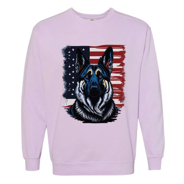 German Shepherd American Flag Usa Patriotic Dog Gift Garment-Dyed Sweatshirt