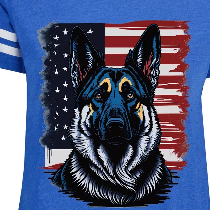 German Shepherd American Flag Usa Patriotic Dog Gift Enza Ladies Jersey Football T-Shirt