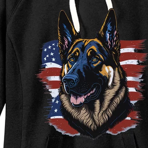 German Shepherd American Flag Dog Women's Fleece Hoodie