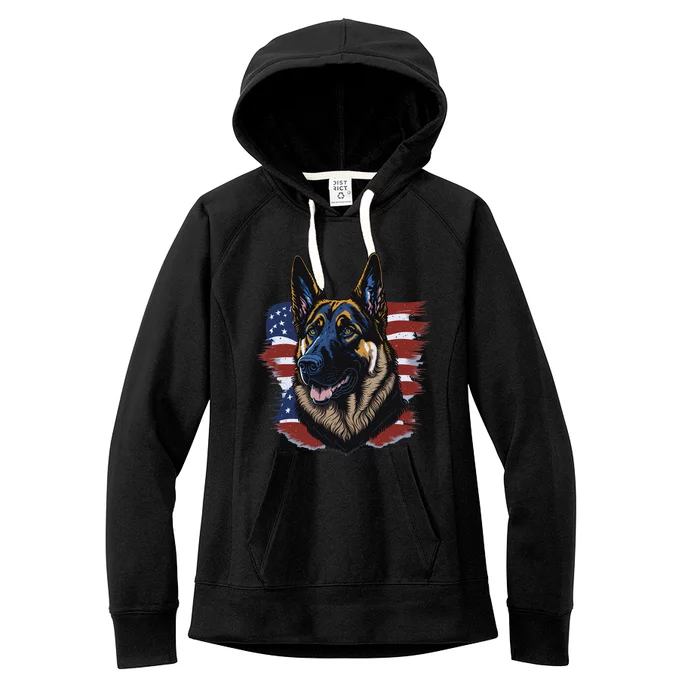 German Shepherd American Flag Dog Women's Fleece Hoodie