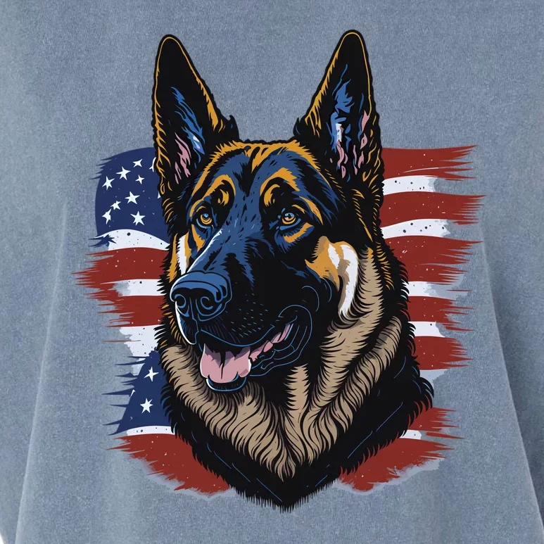 German Shepherd American Flag Dog Garment-Dyed Women's Muscle Tee