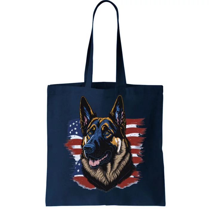 German Shepherd American Flag Dog Tote Bag