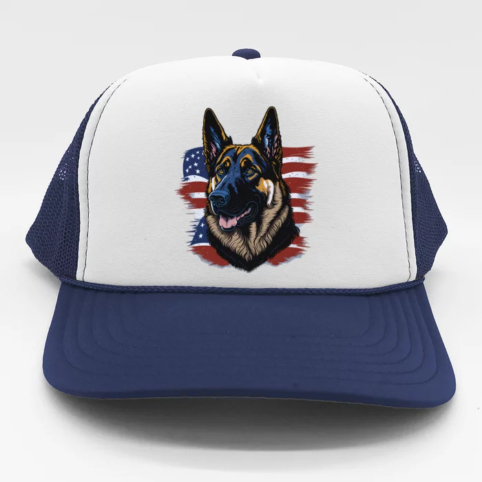 German Shepherd American Flag Dog Trucker Hat