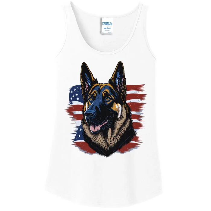 German Shepherd American Flag Dog Ladies Essential Tank