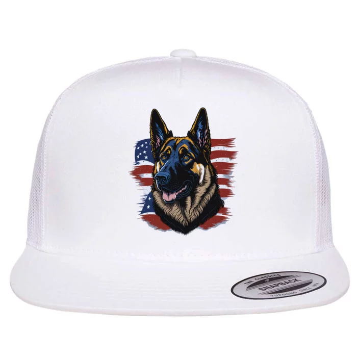 German Shepherd American Flag Dog Flat Bill Trucker Hat