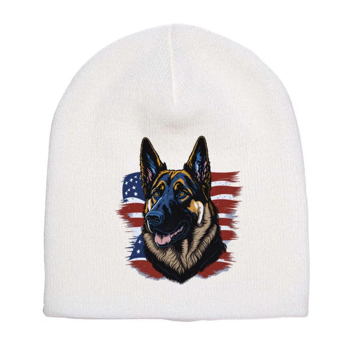 German Shepherd American Flag Dog Short Acrylic Beanie