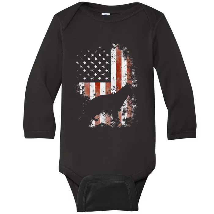 German Shepherd American Flag USA Patriotic Dog Gift Baby Long Sleeve Bodysuit