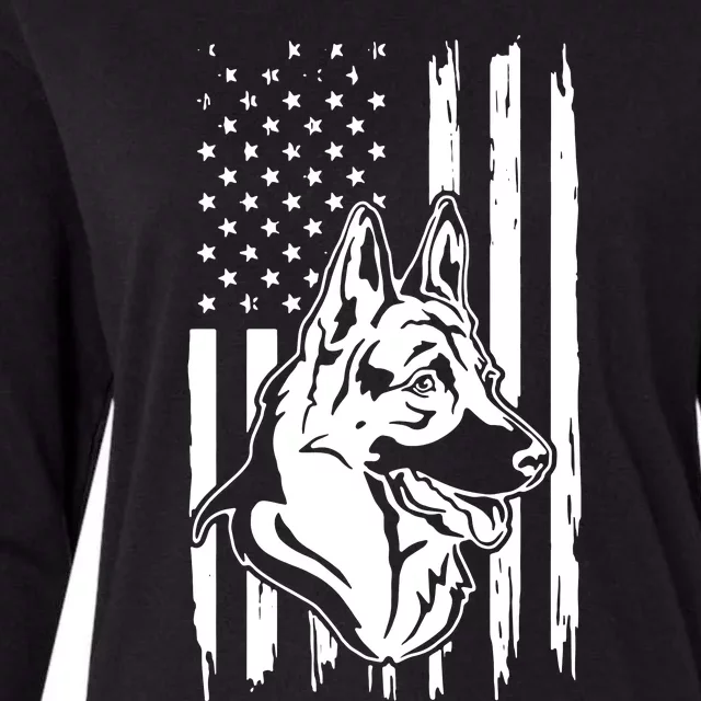 German Shepherd American Flag Pets Animals K9s Service Dogs Womens Cotton Relaxed Long Sleeve T-Shirt