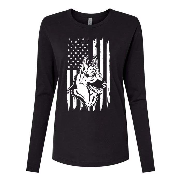 German Shepherd American Flag Pets Animals K9s Service Dogs Womens Cotton Relaxed Long Sleeve T-Shirt