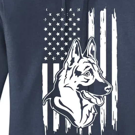 German Shepherd American Flag Pets Animals K9s Service Dogs Women's Pullover Hoodie