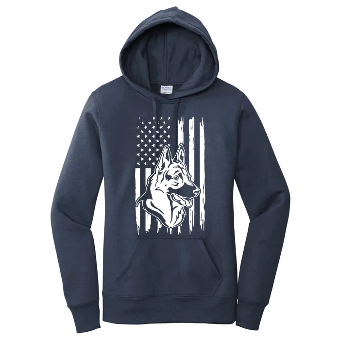 German Shepherd American Flag Pets Animals K9s Service Dogs Women's Pullover Hoodie