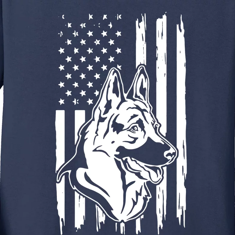 German Shepherd American Flag Pets Animals K9s Service Dogs Kids Long Sleeve Shirt