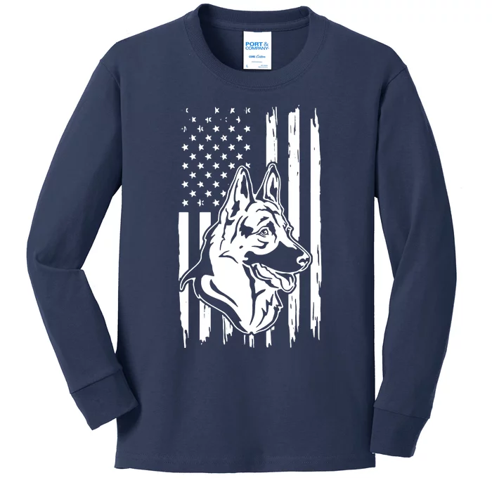 German Shepherd American Flag Pets Animals K9s Service Dogs Kids Long Sleeve Shirt