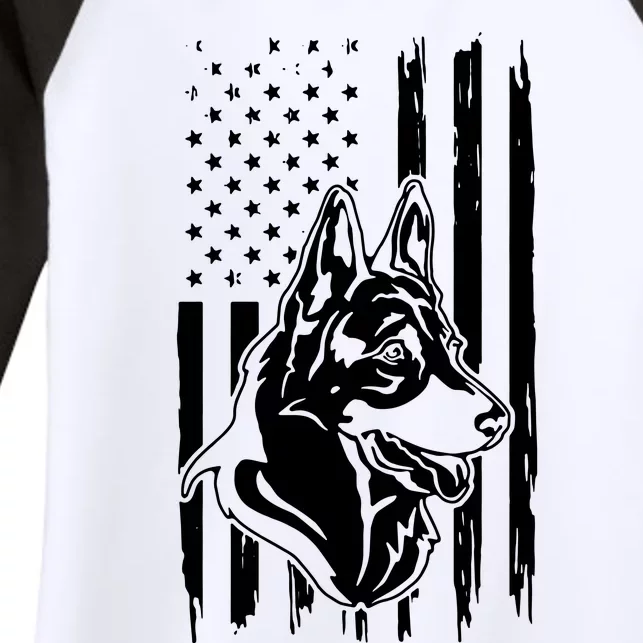 German Shepherd American Flag Pets Animals K9s Service Dogs Women's Tri-Blend 3/4-Sleeve Raglan Shirt