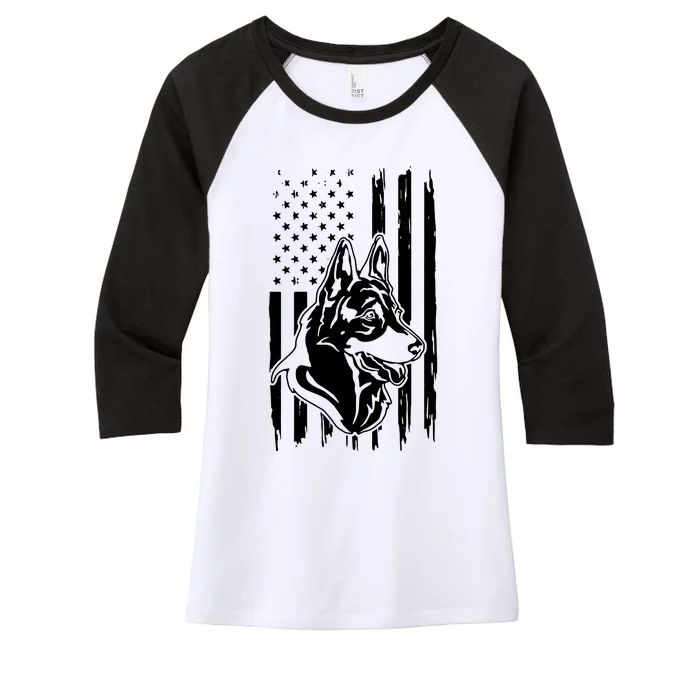 German Shepherd American Flag Pets Animals K9s Service Dogs Women's Tri-Blend 3/4-Sleeve Raglan Shirt