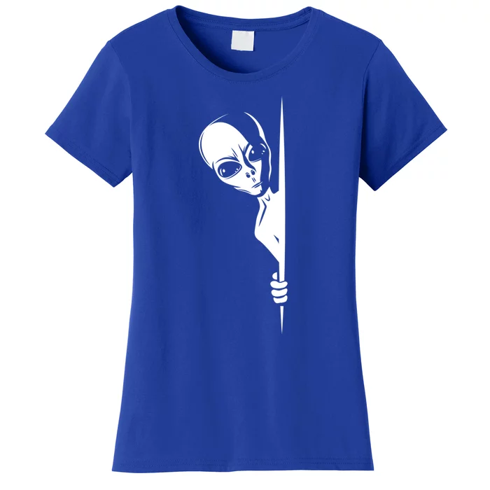 Graphic Staring Alien Ufo Science Fiction Funny Scary Gift Women's T-Shirt