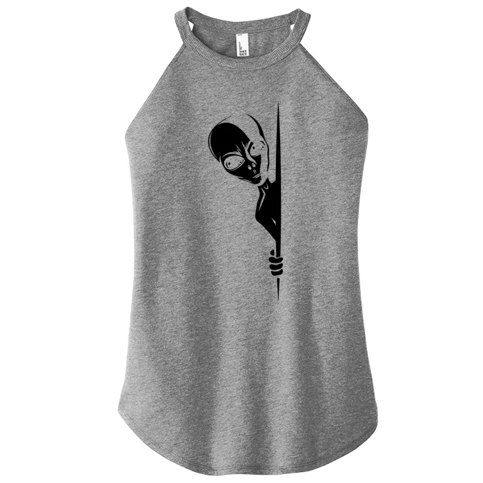 Graphic Staring Alien Ufo Science Fiction Funny Scary Gift Women’s Perfect Tri Rocker Tank