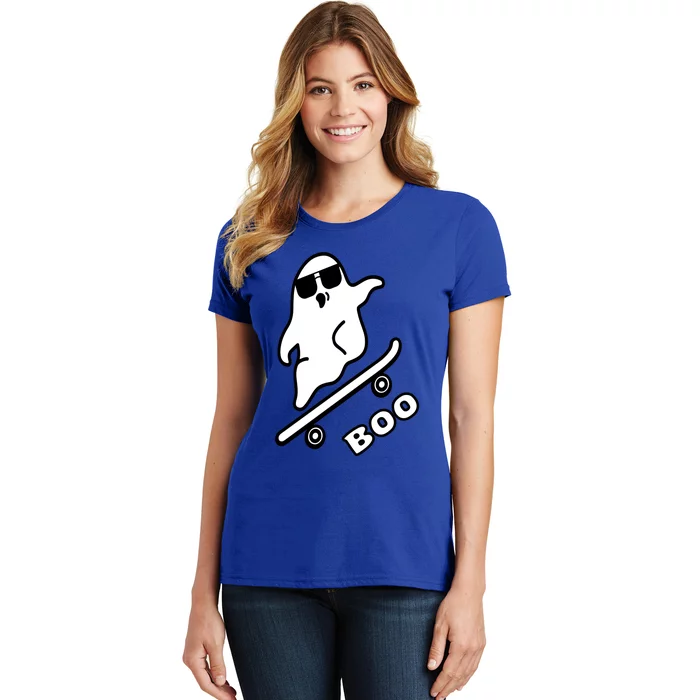 Ghost Skateboarding Boo Scary Halloween Tricks Or Treats Gift Women's T-Shirt